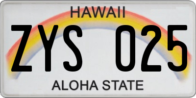 HI license plate ZYS025