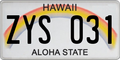 HI license plate ZYS031