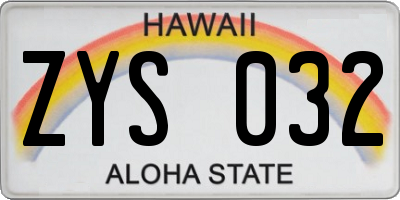 HI license plate ZYS032