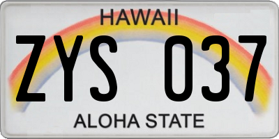 HI license plate ZYS037