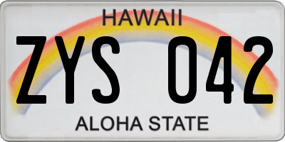 HI license plate ZYS042