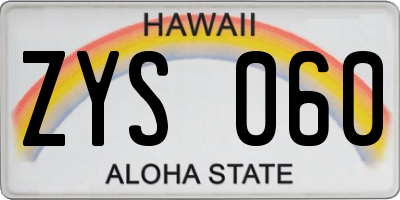 HI license plate ZYS060