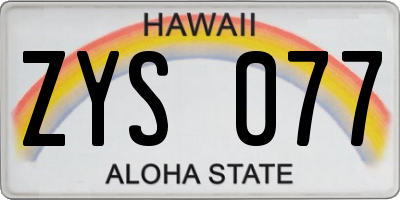 HI license plate ZYS077