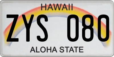 HI license plate ZYS080