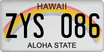 HI license plate ZYS086