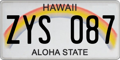 HI license plate ZYS087