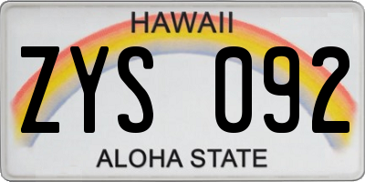 HI license plate ZYS092