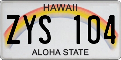 HI license plate ZYS104