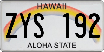 HI license plate ZYS192