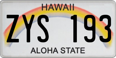 HI license plate ZYS193