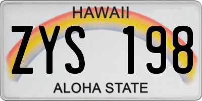 HI license plate ZYS198