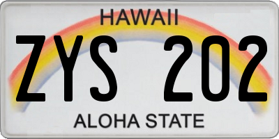 HI license plate ZYS202