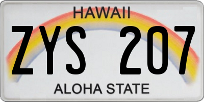HI license plate ZYS207