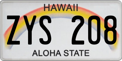 HI license plate ZYS208