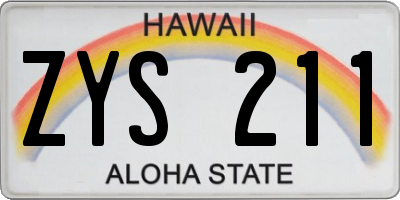 HI license plate ZYS211