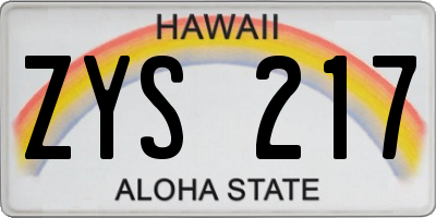 HI license plate ZYS217