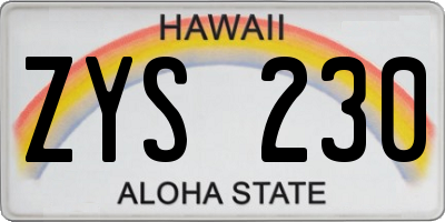 HI license plate ZYS230