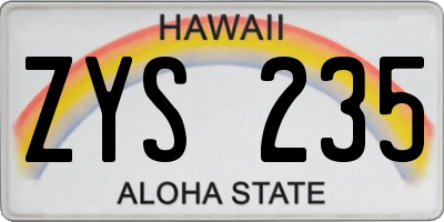 HI license plate ZYS235