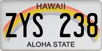 HI license plate ZYS238