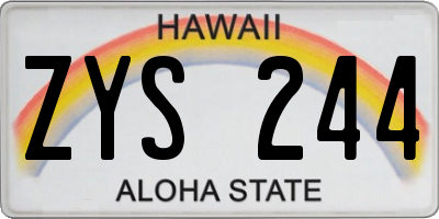 HI license plate ZYS244