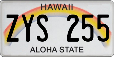HI license plate ZYS255