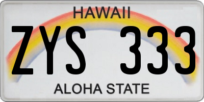 HI license plate ZYS333