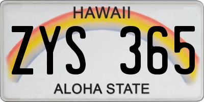 HI license plate ZYS365