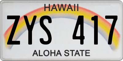 HI license plate ZYS417