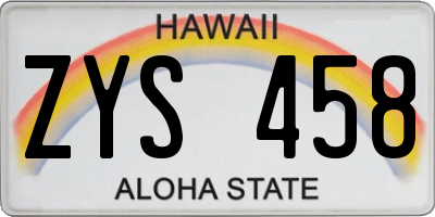 HI license plate ZYS458