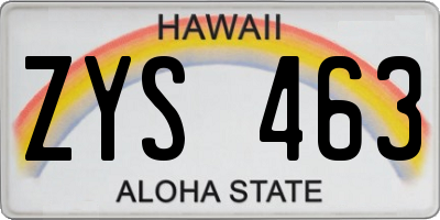 HI license plate ZYS463