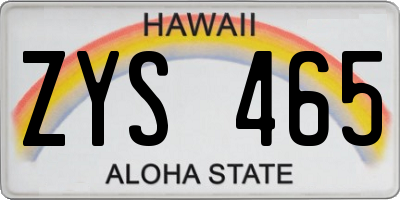 HI license plate ZYS465