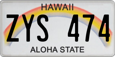 HI license plate ZYS474
