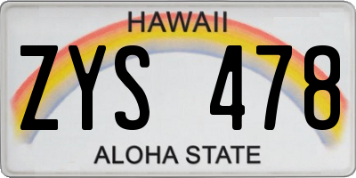 HI license plate ZYS478