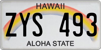 HI license plate ZYS493