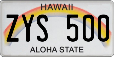 HI license plate ZYS500