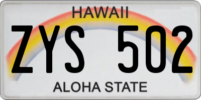 HI license plate ZYS502