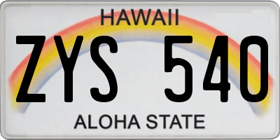 HI license plate ZYS540