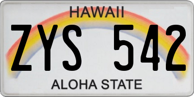 HI license plate ZYS542