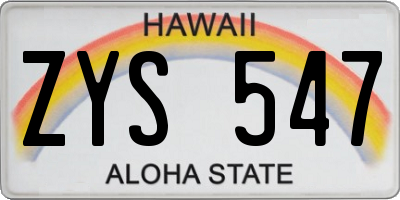 HI license plate ZYS547