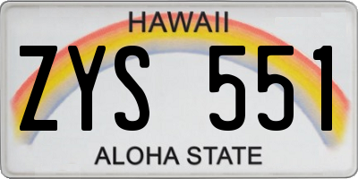HI license plate ZYS551