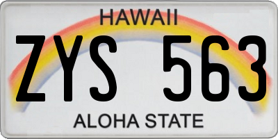 HI license plate ZYS563