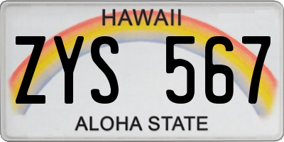 HI license plate ZYS567