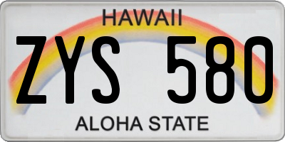 HI license plate ZYS580