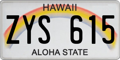 HI license plate ZYS615