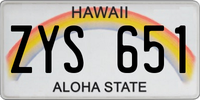 HI license plate ZYS651