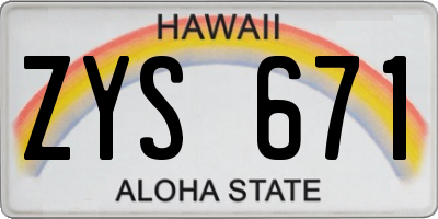 HI license plate ZYS671