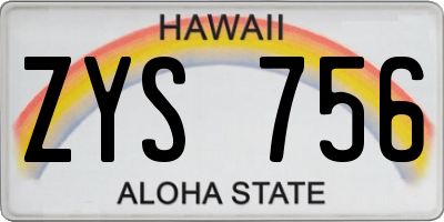 HI license plate ZYS756