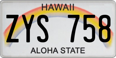 HI license plate ZYS758
