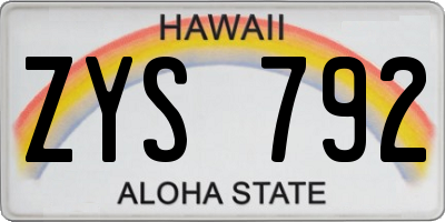 HI license plate ZYS792