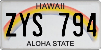 HI license plate ZYS794